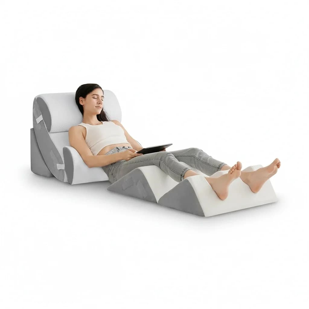 Cuscino a cuneo regolabile, set di 6 cuscini in memory foam, 200TC filo di cotone, sollievo dal mal di schiena, supporto per il collo