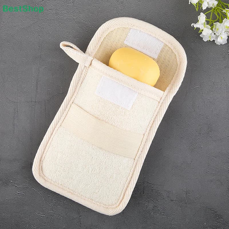 〔R〕Sacchetto per sapone in luffa ecologico - Sacchetto per sapone riutilizzabile con chiusura in velcro per bagno e viaggi