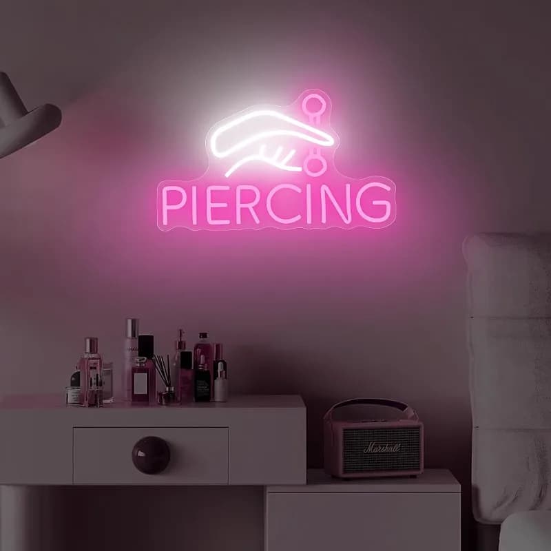 Insegna al Neon 'Piercing', Arte Murale LED Rosa, Decorazione per Studio di Body Art, Negozio di Tatuaggi, Salone di Piercing, Man Cave, Regalo Perfetto