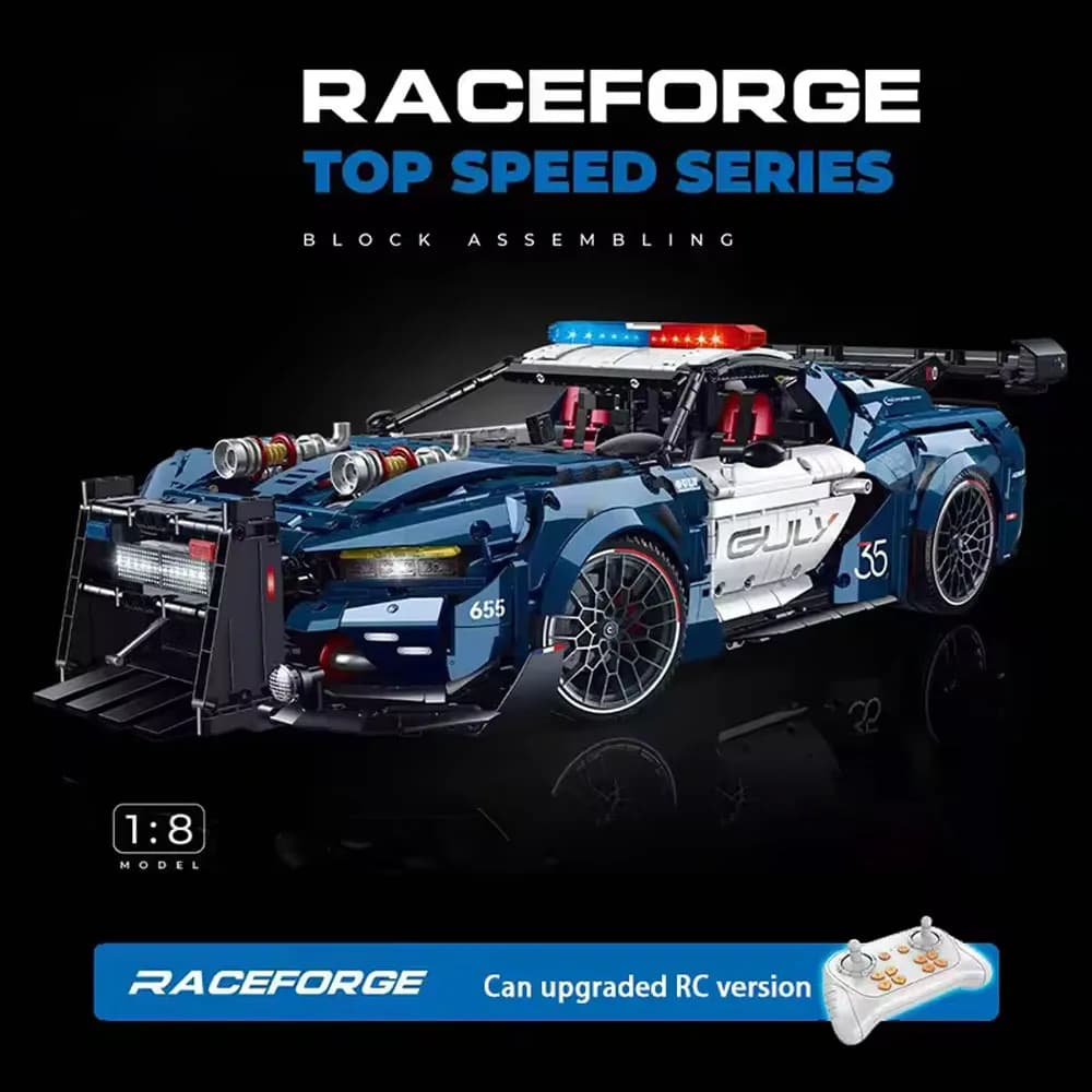 3975 Pezzi Serie Super Sports 1:8 Blocchi da Costruzione MOC, Modello di Auto Sportiva Telecomandata, Mustang della Polizia, Puzzle Giocattolo per Compleanno