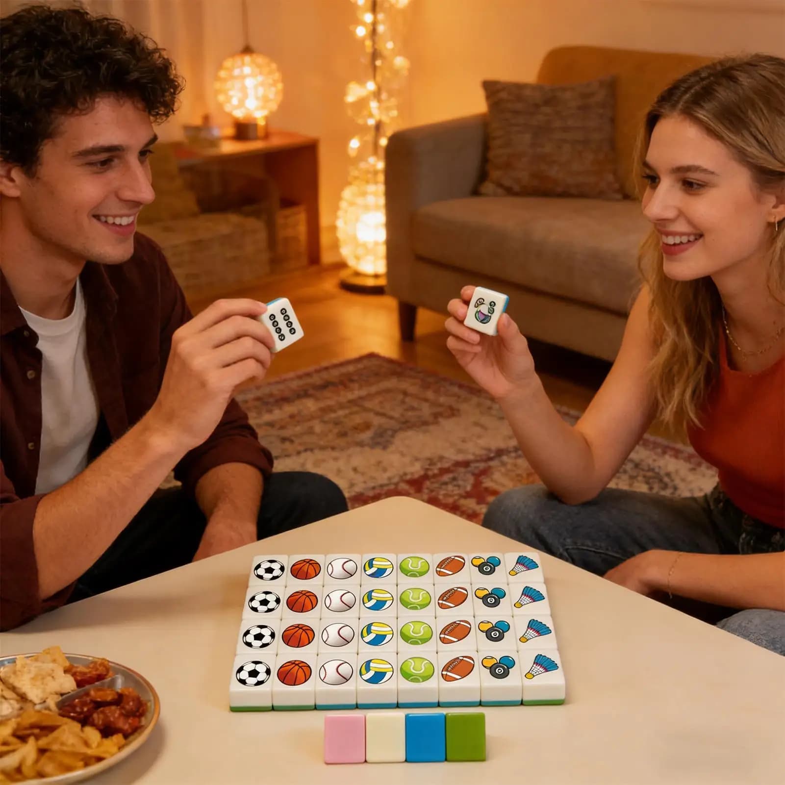 Set Mahjong Portatile con Motivo Calcio, Blocchi e Tessere per Uomini, Donne, Giovani, Ragazzi, Figlie, Famiglia, Amici, Scuola