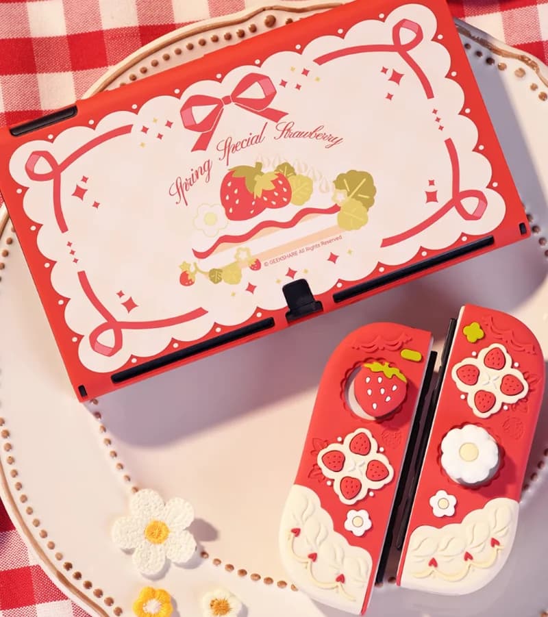Custodia rigida per guscio posteriore fragola per Nintendo Switch/Oled Joy-Con Controller Impugnatura Bottoni ABXY Copertura completa in silicone
