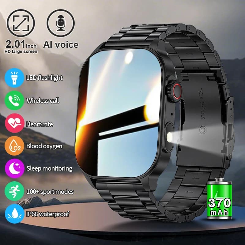 LIGE Smart Watch for Men LED Torch Full Touch Screen Sport Fitness Watches Calling BT Watch Digital Smartwatch New