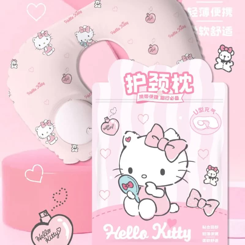 Hello Kitty Cuscino gonfiabile a forma di U stampato Anime Accessori donna Pressa da viaggio portatile Bambola gonfiabile Regalo per ragazza all'ingrosso