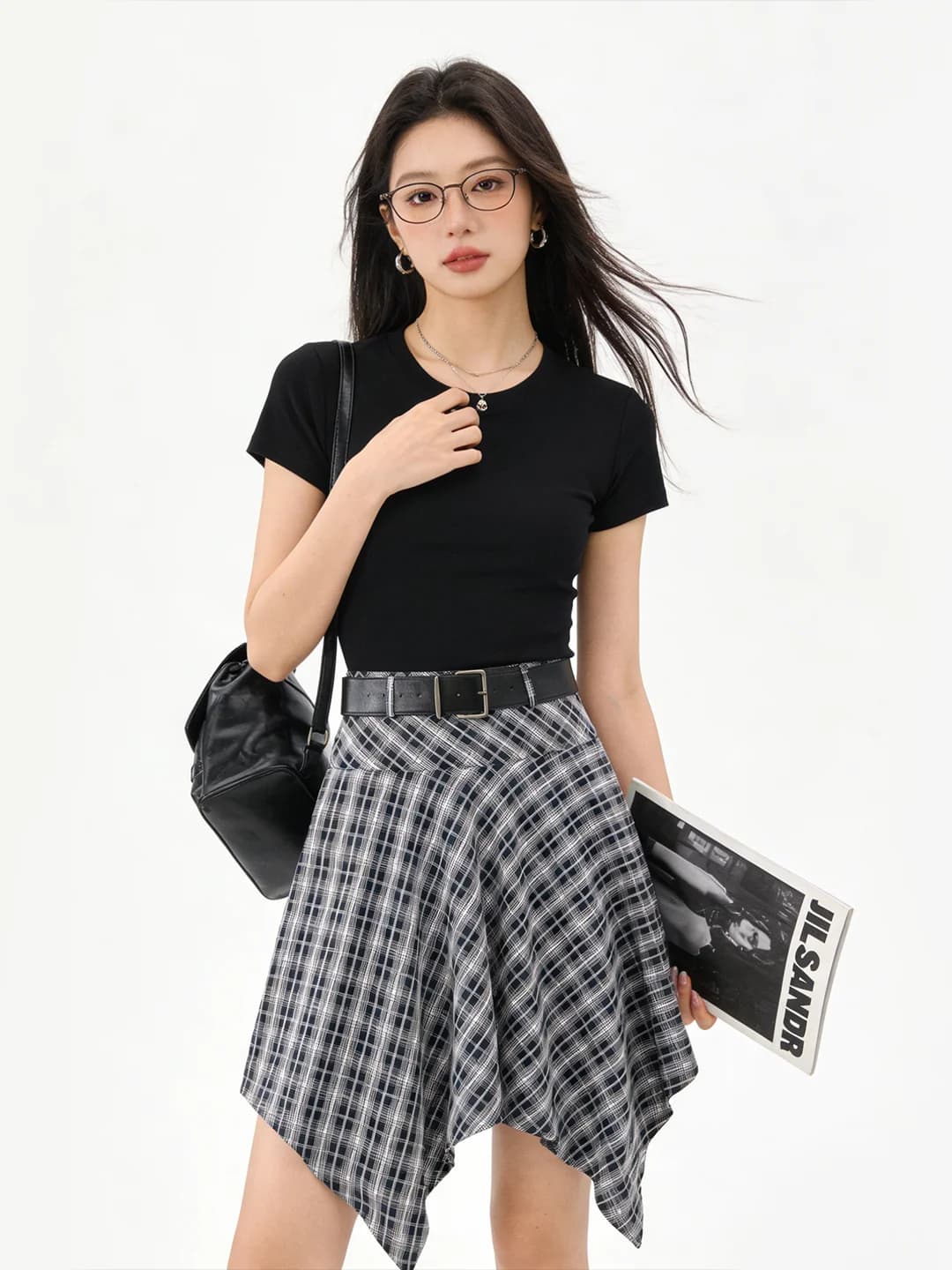 Low Waist Asymmetric Commute Friendly Blue Plaid Skirt Women's Fashion Spring Summer New Style Breathable Skin-Friendly A-Lin...