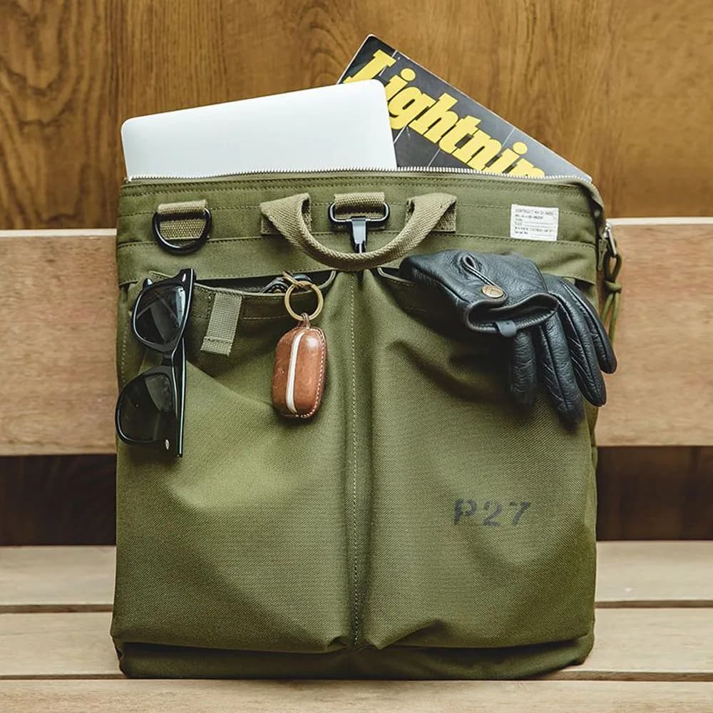 Workwear Retro Helmet Canvas Crossbody Pilot Shoulder Bag Functional Large Capacity Tablet Computer Handbag for Men