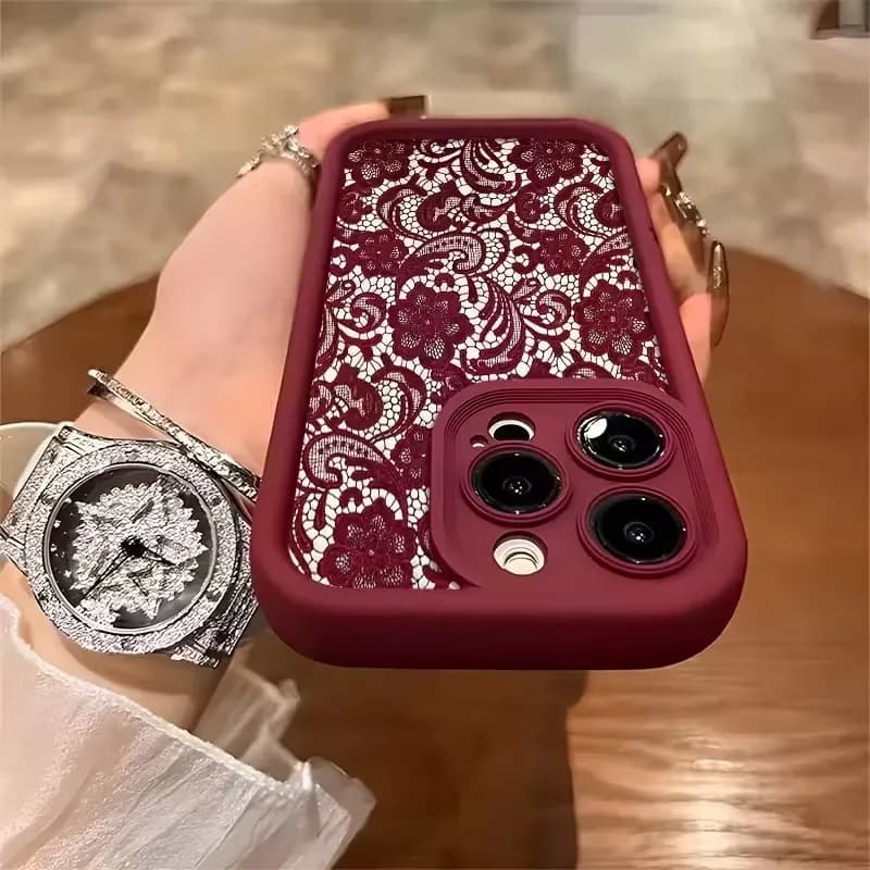 Red Lace Trendy Pattern Phone Case for iPhone 15Pro 17 16 14 13 12 11 Pro Max XS XR 7 8 Plus SE2 16E 17 Air Shockproof TPU Cover
