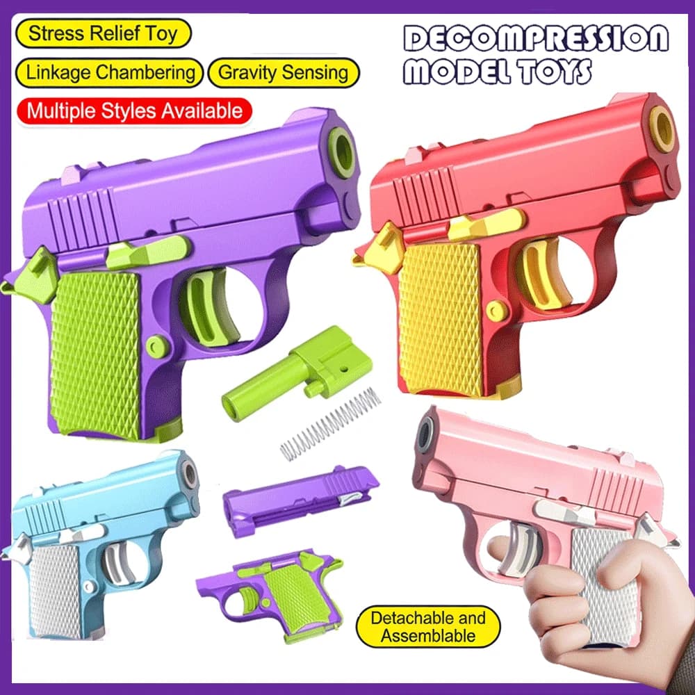 Pistola Giocattolo Antistress Stampata in 3D con Retrocarica a Collegamento, Pistola Decompressione a Induzione Gravitazionale, Giocattolo Antistress Staccabile per Bambini e Adulti