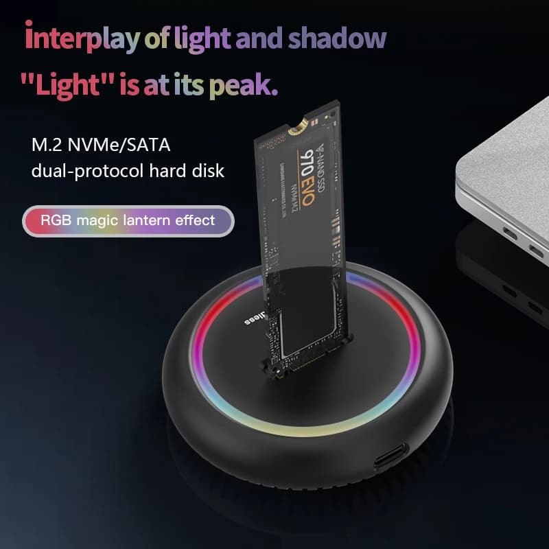 Docking station SSD M2 a doppio protocollo Luce LED RGB M.2 SATA Custodia SSD USB C NVME + NGFF Docking station SSD HDD Solid
