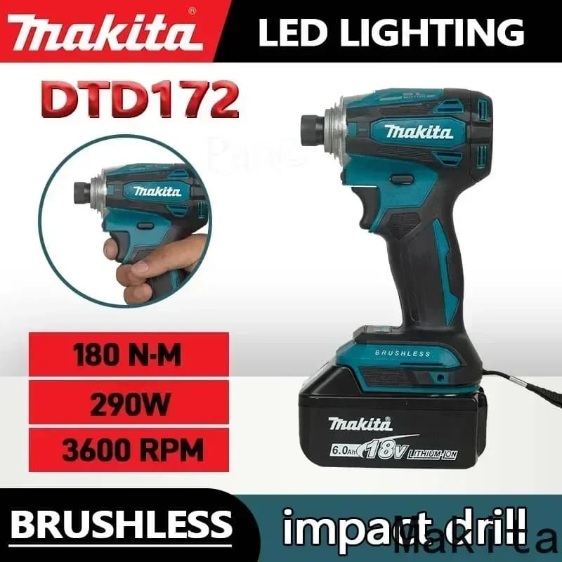 Makita DTD172 18V Brushless Cordless Impact Driver 180N.m Portable Screwdriver For Household DIY Construction Repair Tasks