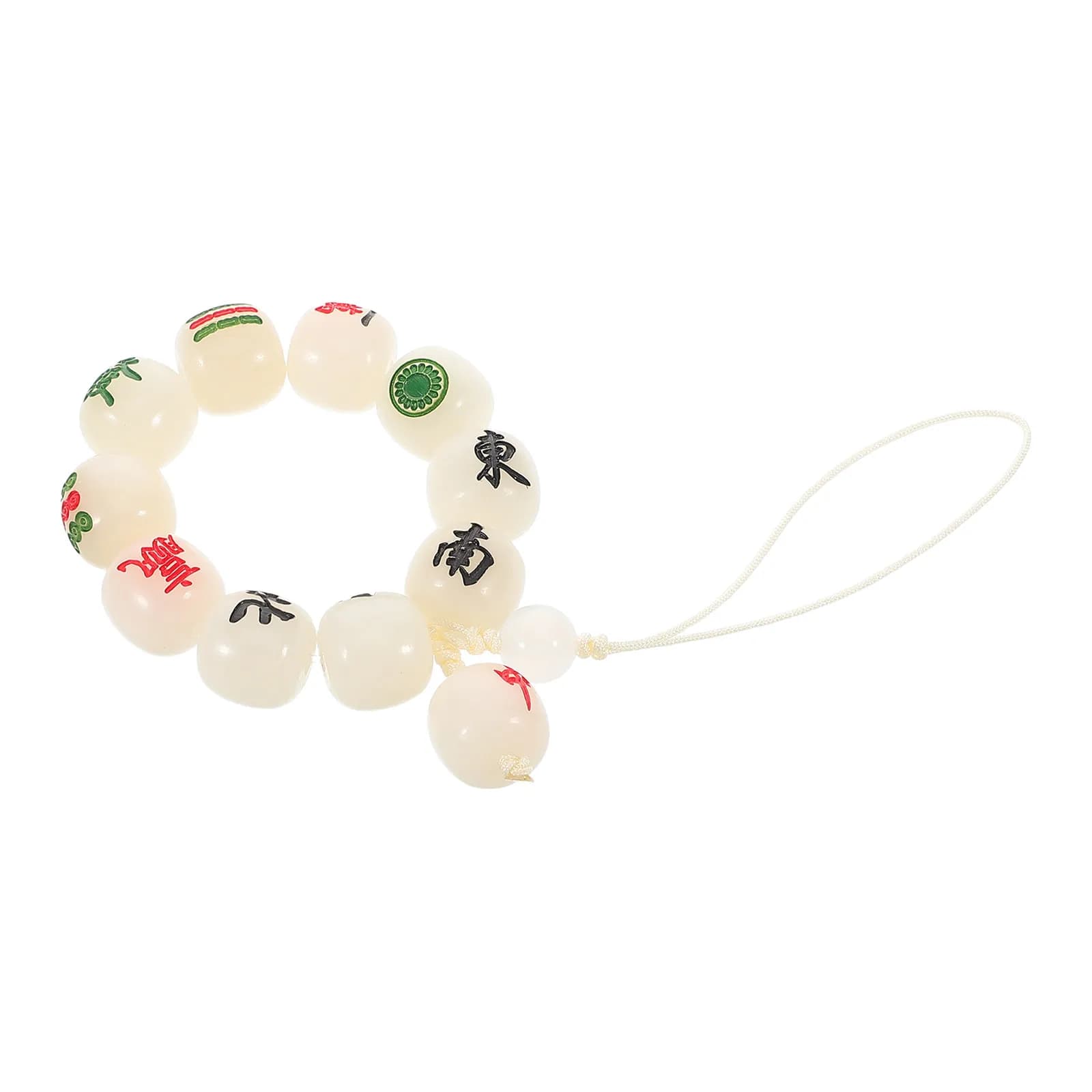 Mahjong Tile Charm Pendant Lucky Phone Charm Creative Beaded Wristlet Keychain Cell Phone Lanyard for Holiday Gift