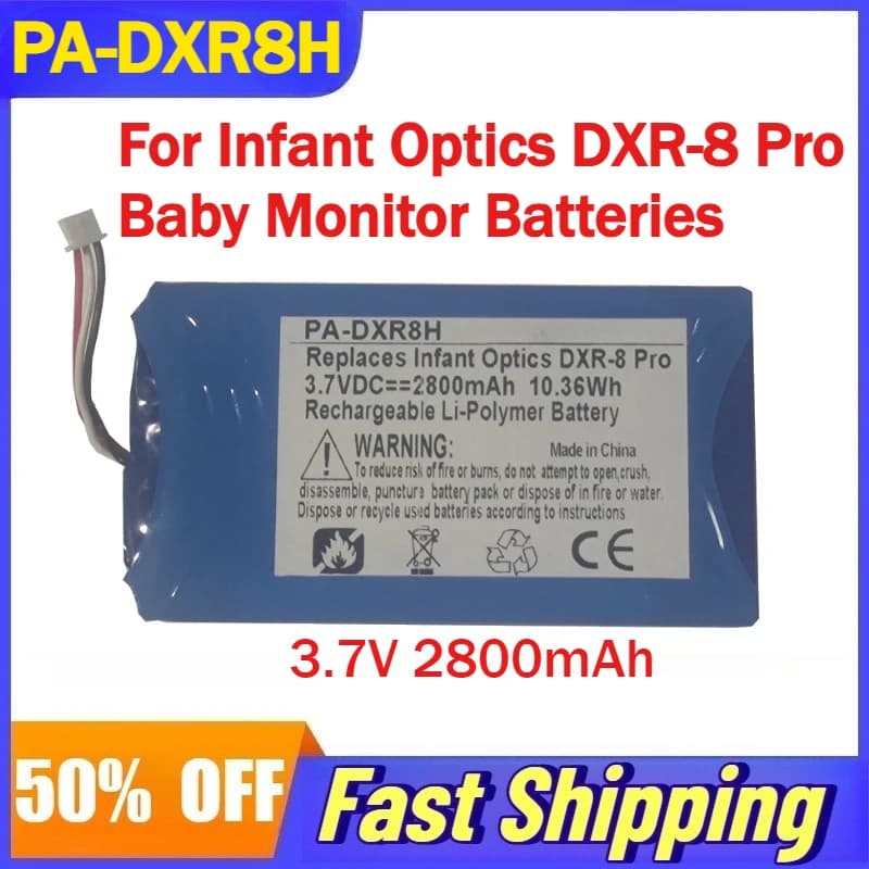 Batteria ricaricabile ai polimeri di litio PA-DXR8H da 3,7 V 2800 mAh per accessori per batterie per baby monitor DXR-8 Pro per ottica infantile