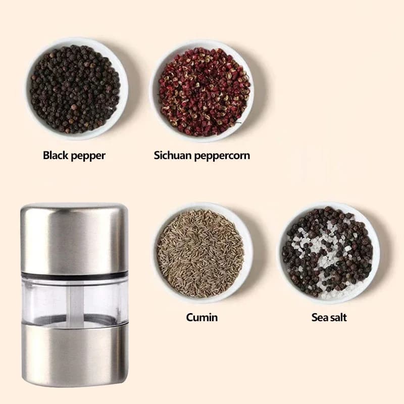 1pcs Stainless Steel Pepper Grinder Manual Mill Kitchen Essential With Glass Jar Spice Salt Container Kitchen Grinding Gadgets