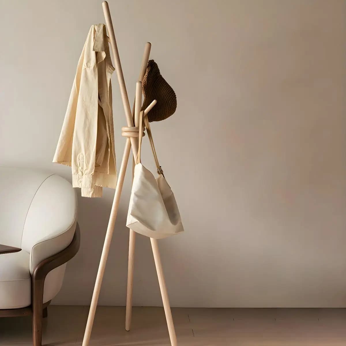 Sturdy Wood Coat Rack and Stand with 6 Hooks, Free Standing Tree Hanger Coat Tree for Clothes, Hats, Bags, Purses,, Customized