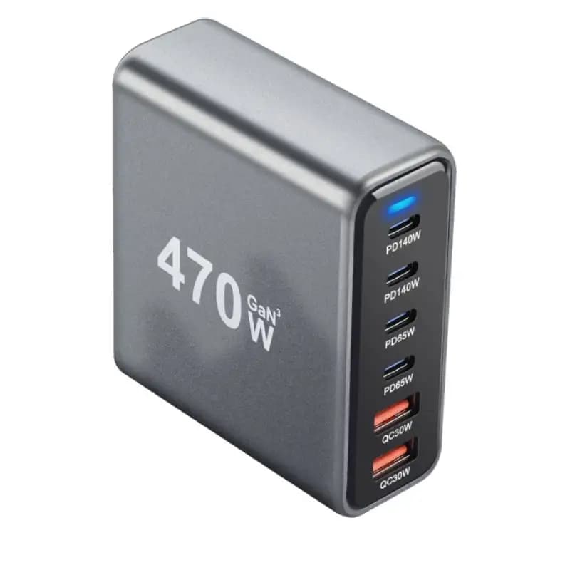 Caricatore da tavolo GaN a 6 porte da 470 W 4C2A USB-C PD ricarica rapida per telefono 16 15 Xiaomi Samsung S24 S23 Huawei Tablet e laptop