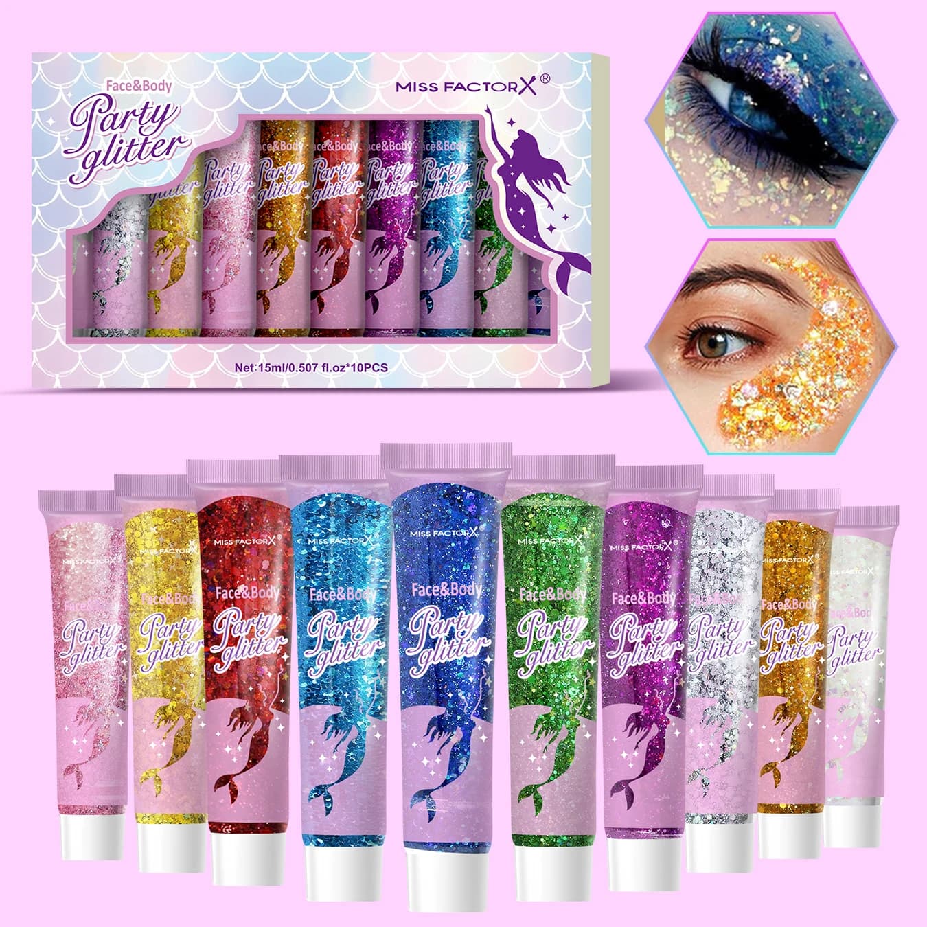 10 piece body glitter gel, carnival face glitter cosmetics suitable for women, shiny thick hair glitter, carnival accessories fo