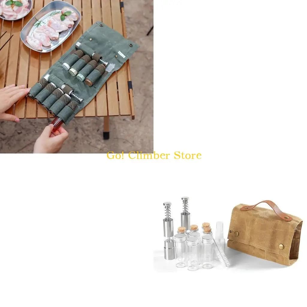 Q84C Camping Spices Organizers Set, Travel Spices Container Bag with Seasoning Bottle