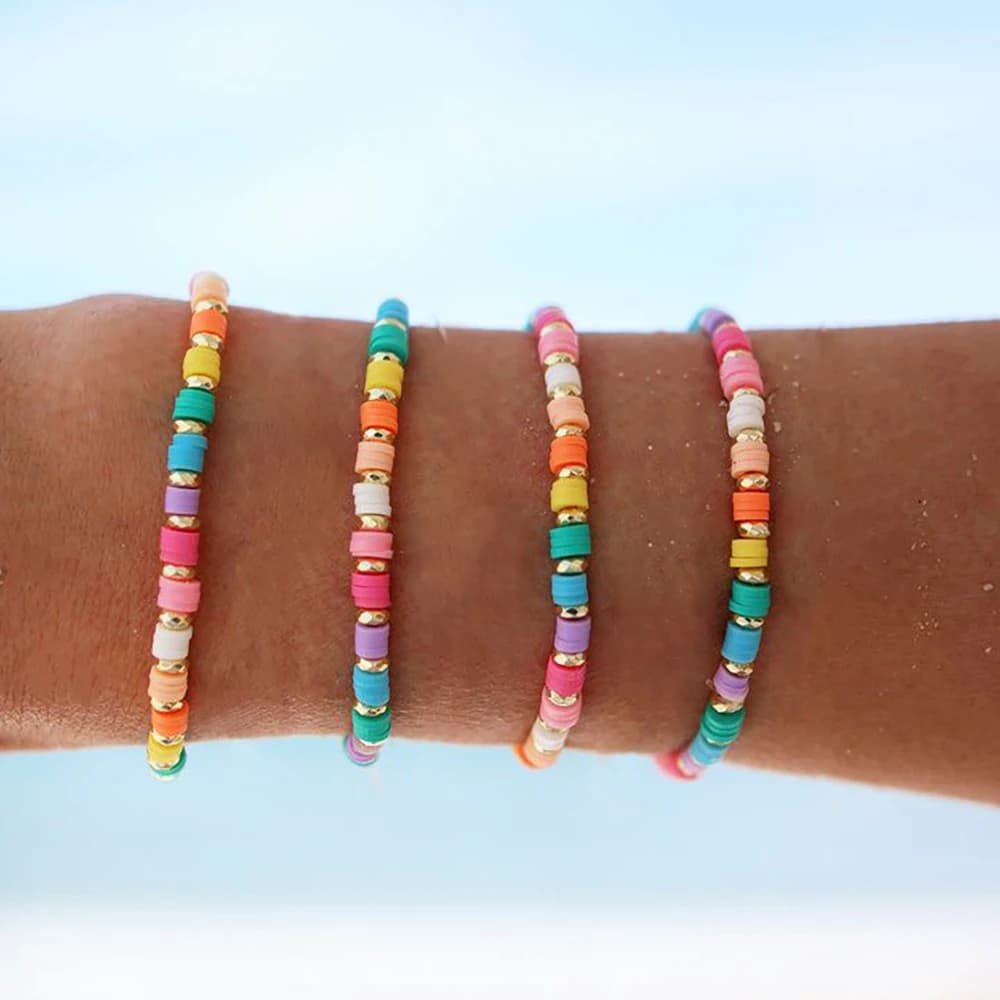 Vlen Bracciale con perline a disco Heishi in argilla polimerica ecologica per donna Braccialetti con gioielli Boho Chic Summe Beach Pulseras elasticizzati