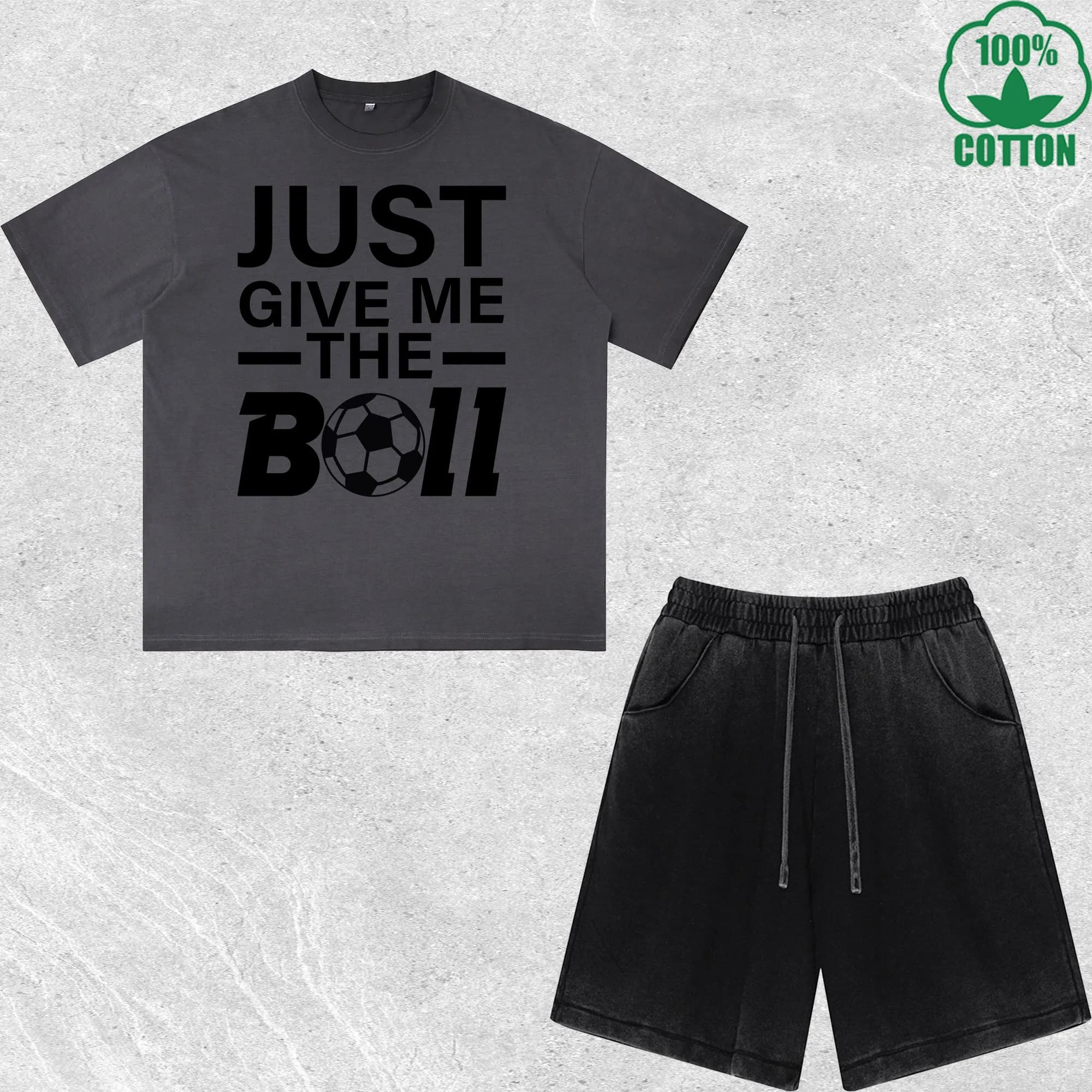 Set T-shirts and shorts printed Just Gice ME The Boll, dirty washing effect, wide fit, fashionable, 100% cotton, convenient packaging