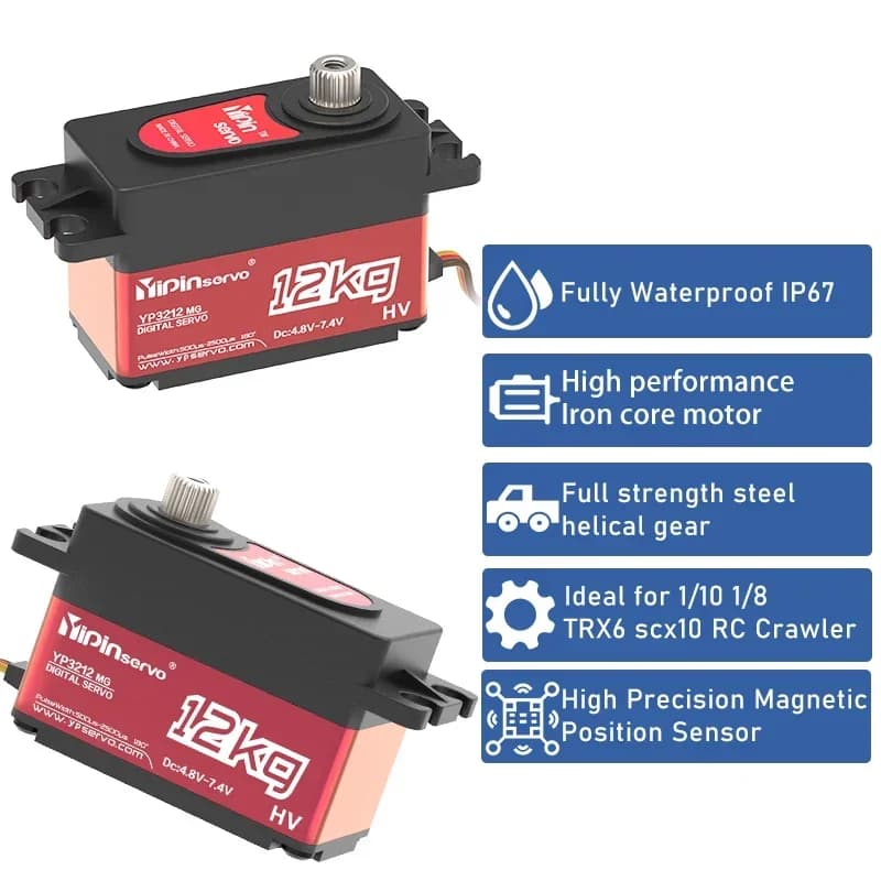 Yipinservo Low Profile 12KG PWM Digital Servo Motor High Torque Full Metal Gear For 1/8 1/10 1/12 Scale RC Car