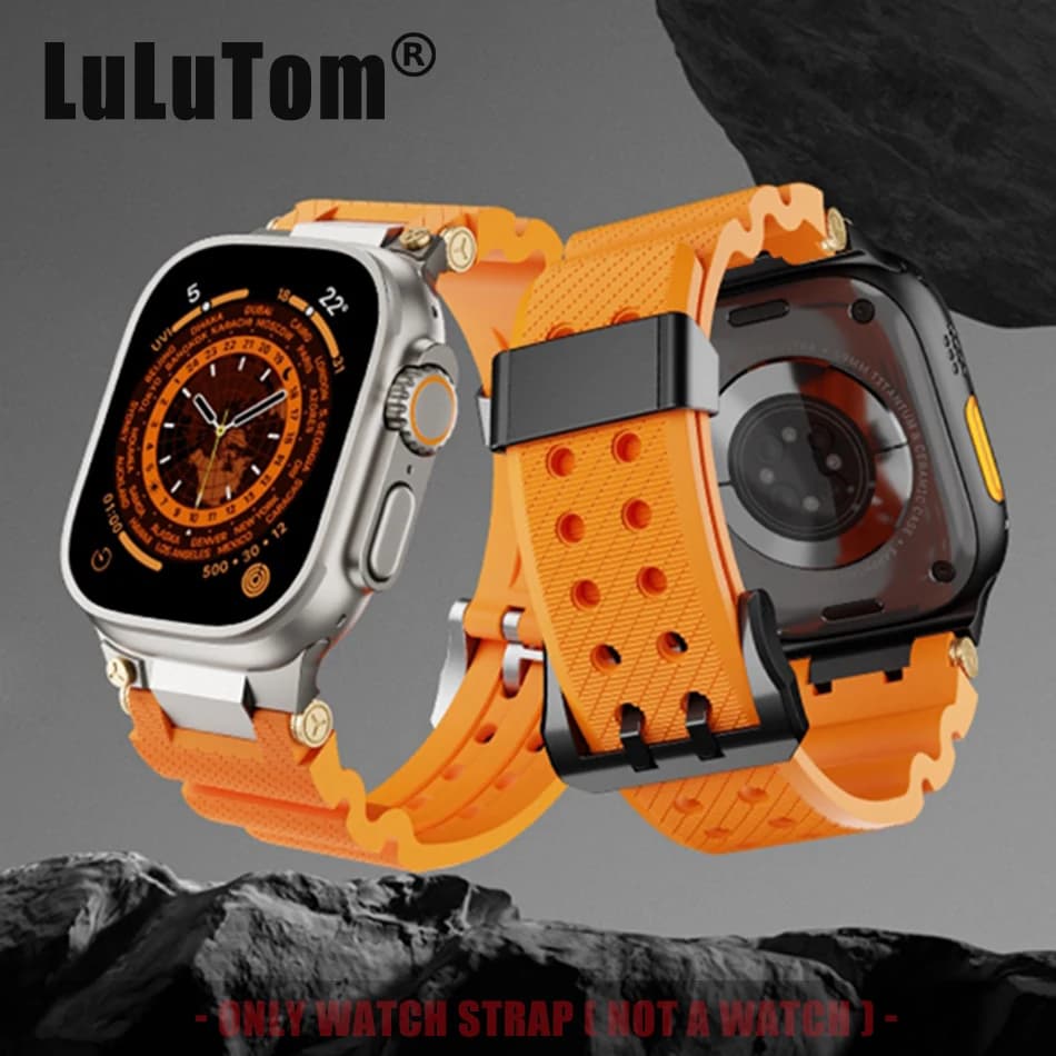 Cinturino in Silicone di Lusso per Apple Watch 11 10 9 8 6 7 3 SE 2, Cinturino per Iwatch Serie 42 44 45 46 49 mm, Cinturini da Uomo con Connettore in Metallo