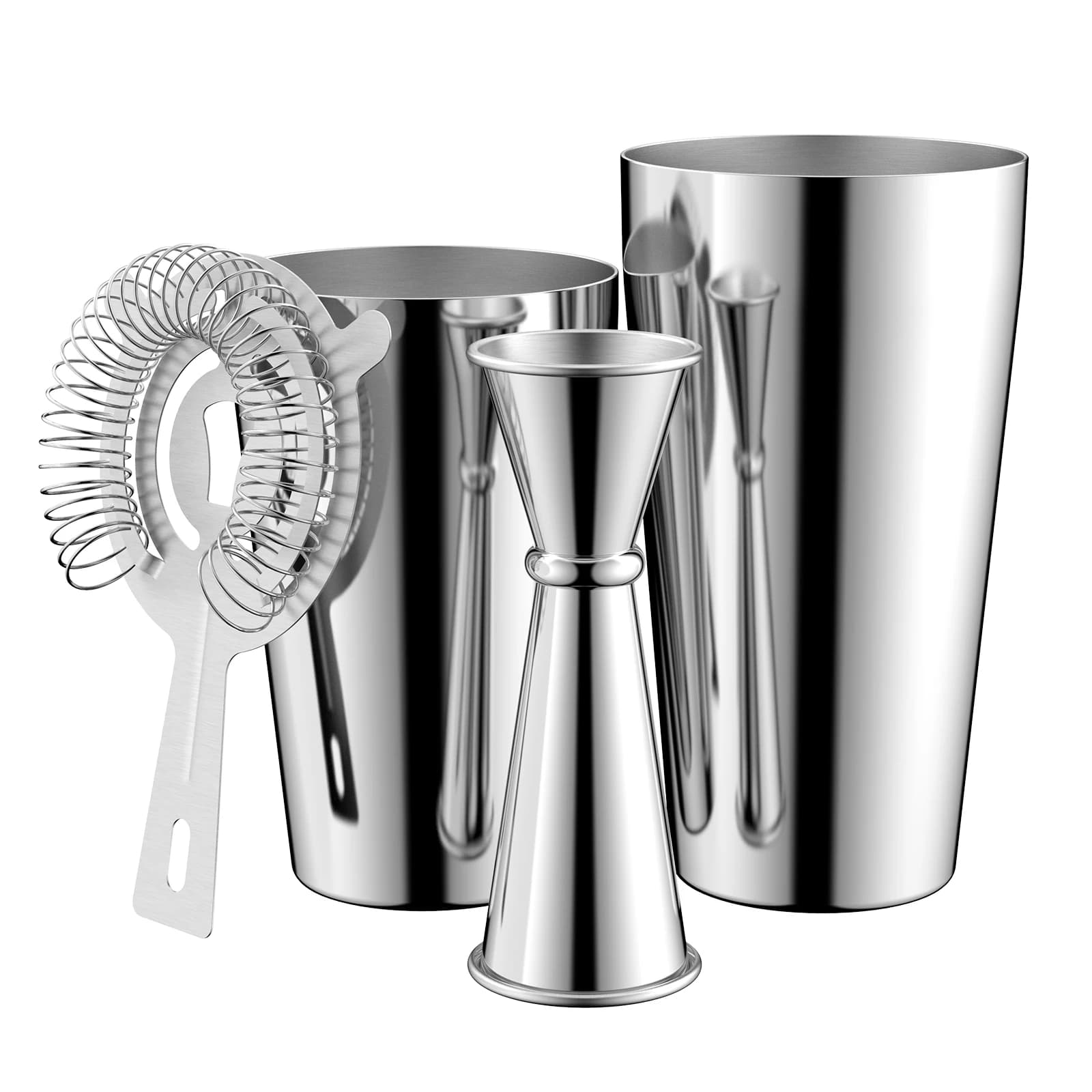 Set Shaker per Cocktail 4 Pezzi 800/600ml in Acciaio Inox, Kit da Barman Riutilizzabile, Strumento Mixer per Cocktail e Mojito