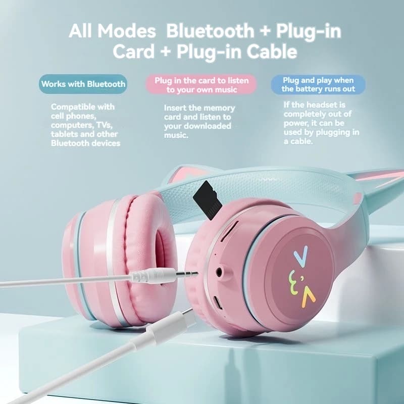 Cuffie wireless RGB simpatico orecchio di gatto Auricolari Bluetooth con microfono Musica stereo Gioco Auricolare Ragazze Regali per bambini per XiaoMi