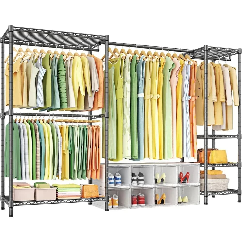 Clothes rack e10 (with extendable rod) self-supporting clothes hangers for hanging clothes, adjustable organization system for cabinets