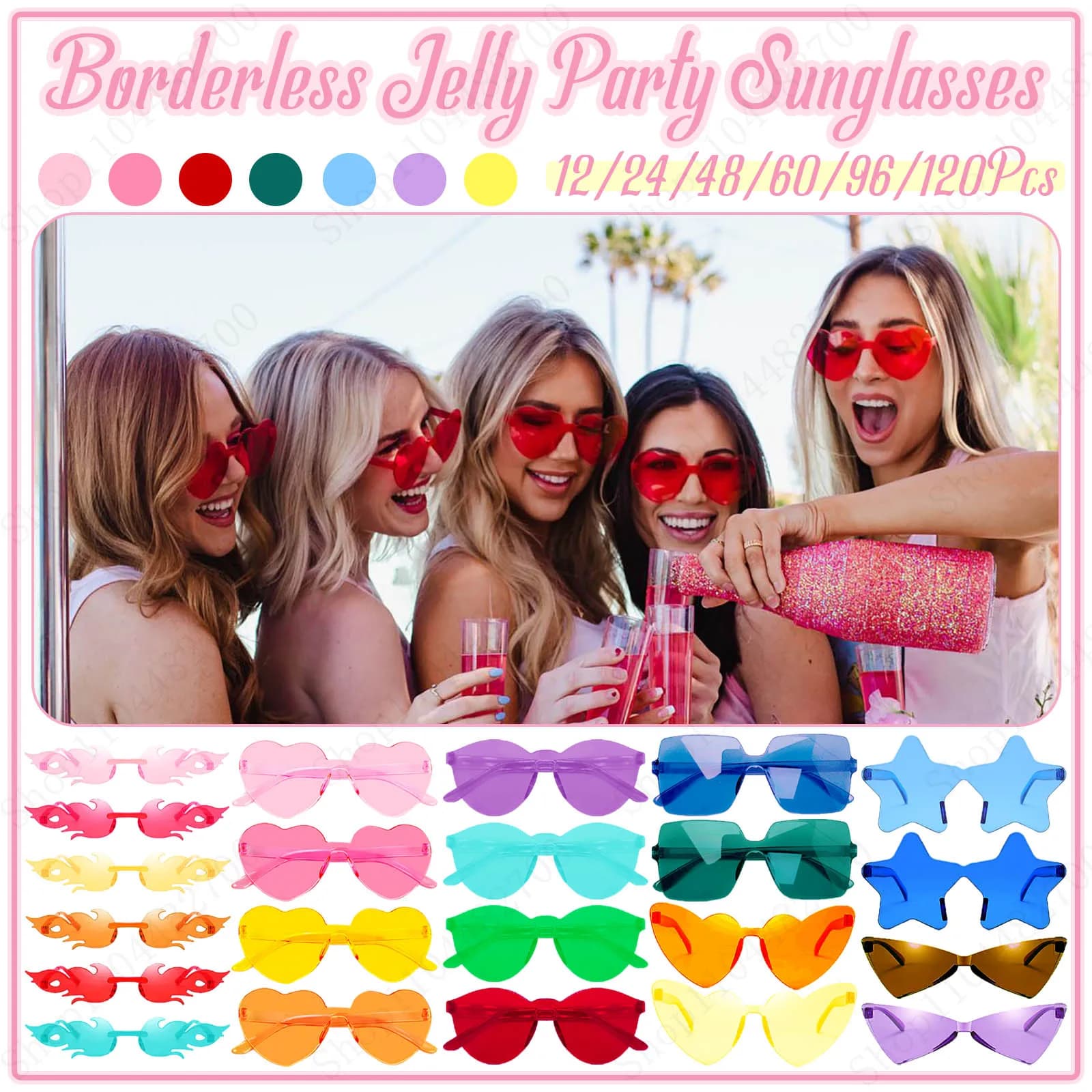 24/48/60/96/120Pcs Wedding Party Gifts for Guests Borderless Jelly Sunglasses Mix Shape Sunglasses Wedding Party Sunglasses