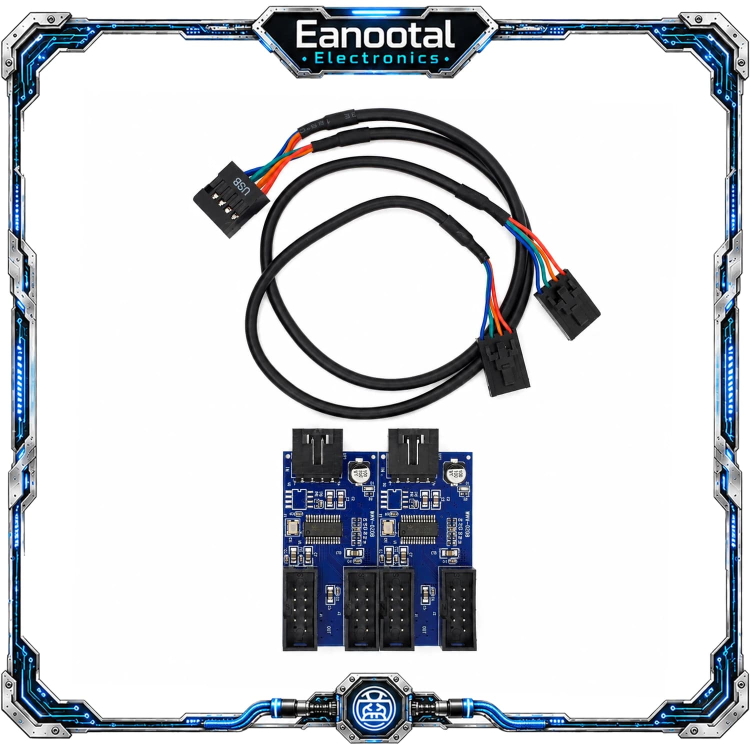 Internal USB 2.0 Header Hub 9 Pin 1 Input to 2 or 4 Output Motherboard Splitter for AIO Cooler RGB Fan Hub