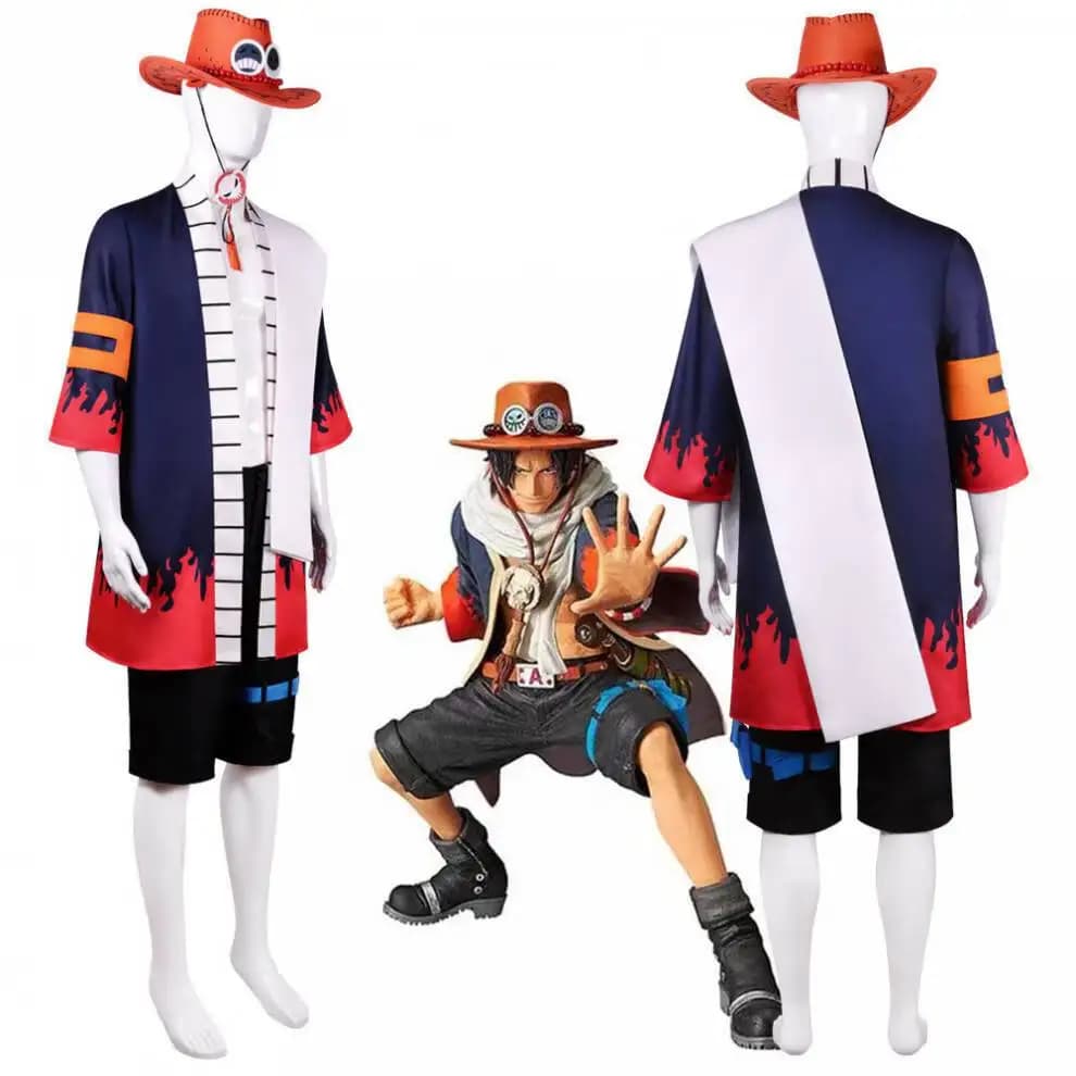 Anime Portgas D Ace Costume Cosplay Cappotto Pantaloncini Cappello Abito Carnevale Festa Prestazioni Natale Halloween Uniforme Kimono per adulti
