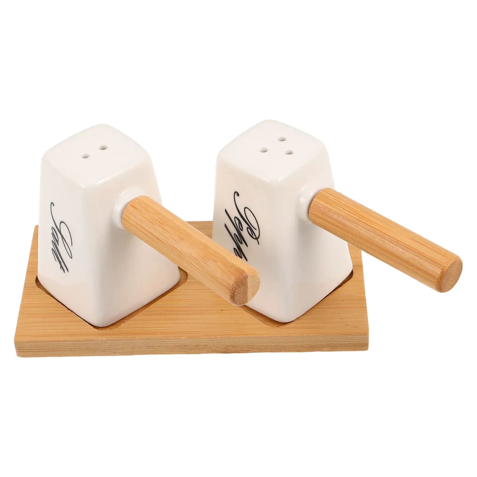 1Set Ceramic Spice Jar Set Refined Salt and Pepper Containers Kitchen Countertop Dispenser Tray Ceramic Storage