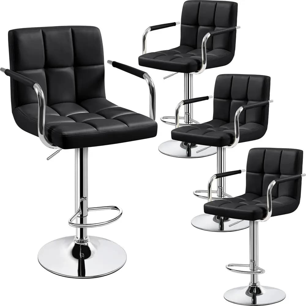 Set of 4 Bart stools, adjustable PU leather bar stools with armrests, counter stools with thick seat cushion for