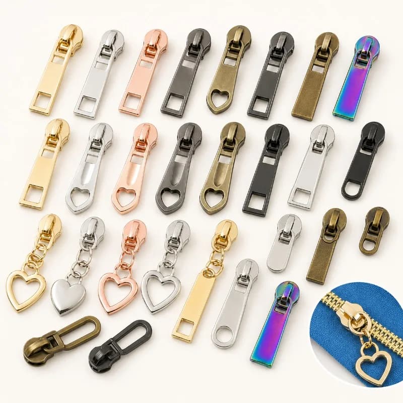 20Pcs 5# Metal Zipper Sliders for Nylon Tape Puller Replacement Wallet Pocket Handbag Jacket Luggage Repair Accessories DIY Kit