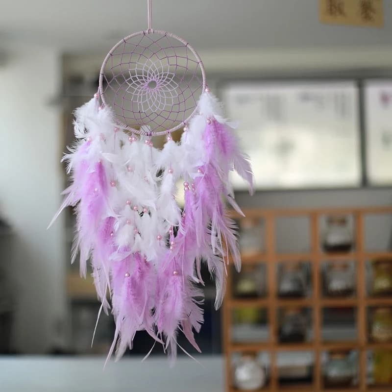 Elegant Purple Feathers Dream Catcher Large Wind Chimes Window Hangings Handmade Ornaments Wall Pendants Home Decor Girls Gifts