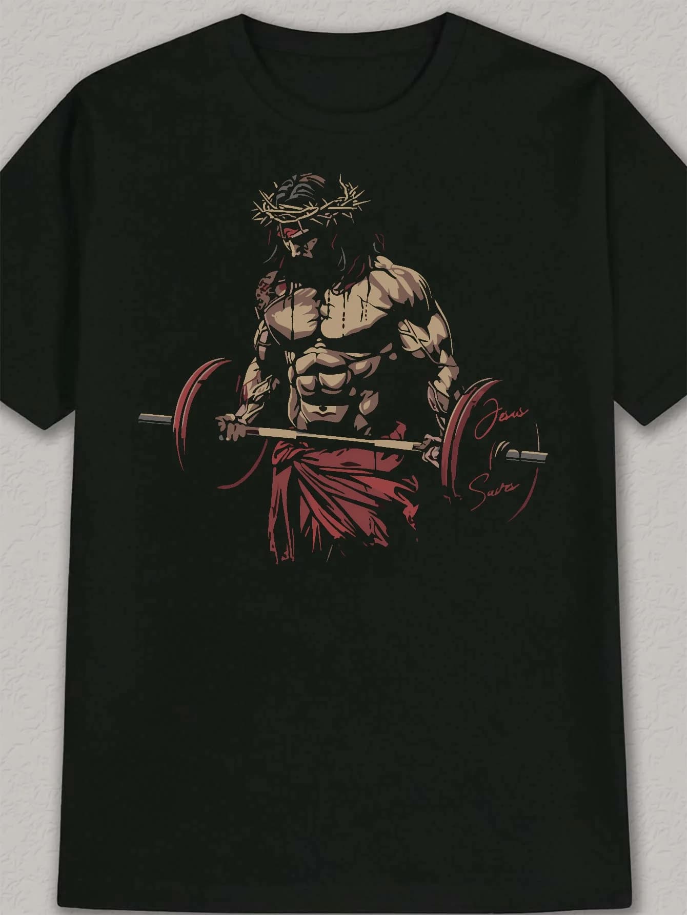 Black Fitness Coach Jesus Christ Weightlifting Art Print Regular Fit Gym Casual Wear, Gym T-Shirt, Artistic Sportswear