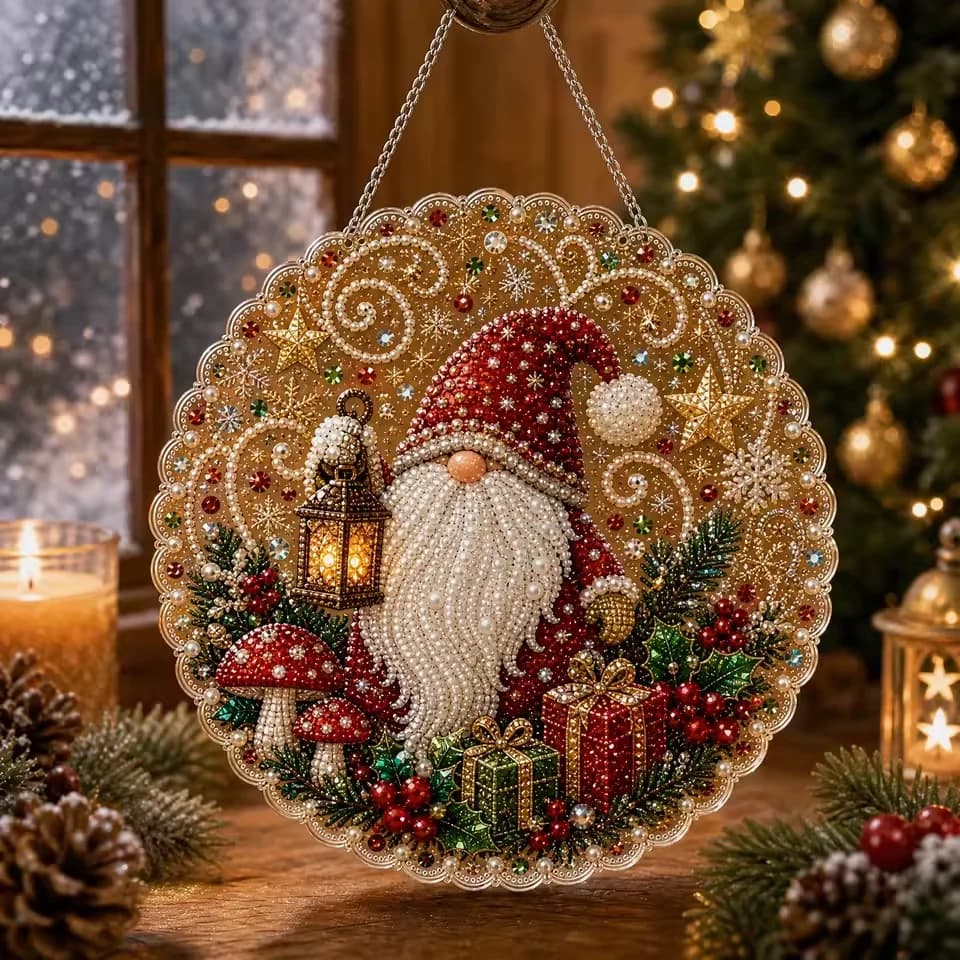 DIY Christmas Pearl Art Diamond Painting Suncatcher Kit 8 Inch Christmas Pearl Beads Art Craft for Beginners, Festive Home Decor
