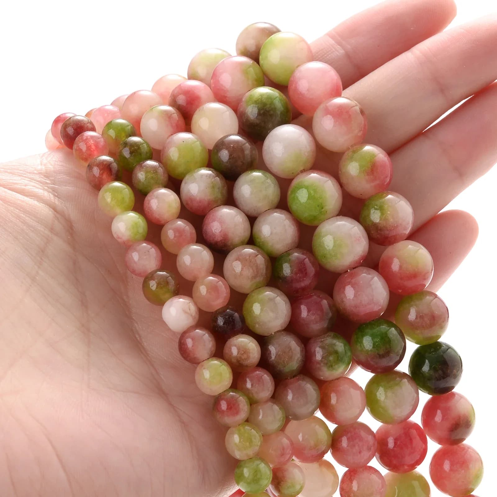 Natural Tormaline Stone Beads Double Color Round Spacers Beads For Jewelry Creation Accessories for DIY Necklaces 6/8 / 10mm