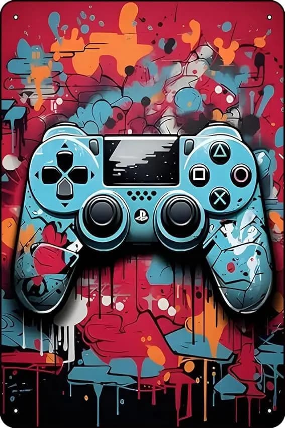 Ytosoful Colorful Neon Gamepad, decorazione da parete con acquerello, stampa artistica, poster, targa in metallo, alluminio