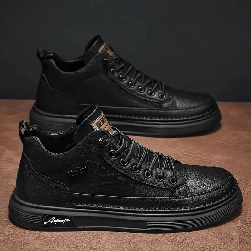 Classic Men Leather Casual Shoes Spring New High Top Platform Shoes Loafers Luxury British Business Style Walking Shoe Masculino