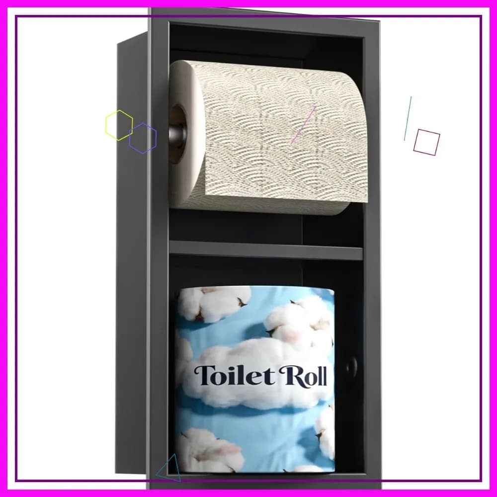 Portarotolo da incasso per WC, doppio porta rotoli per ristrutturazione bagno, nicchia a muro moderna nero opaco