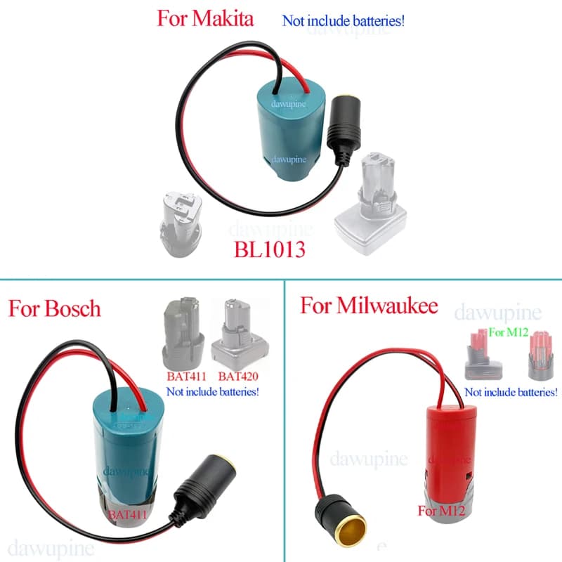 Lithium Battery Case Car Cigarette Lighter Connector For Makita BL1013 For Bosch BAT411 For Milwaukee For M12 12V Power Supply