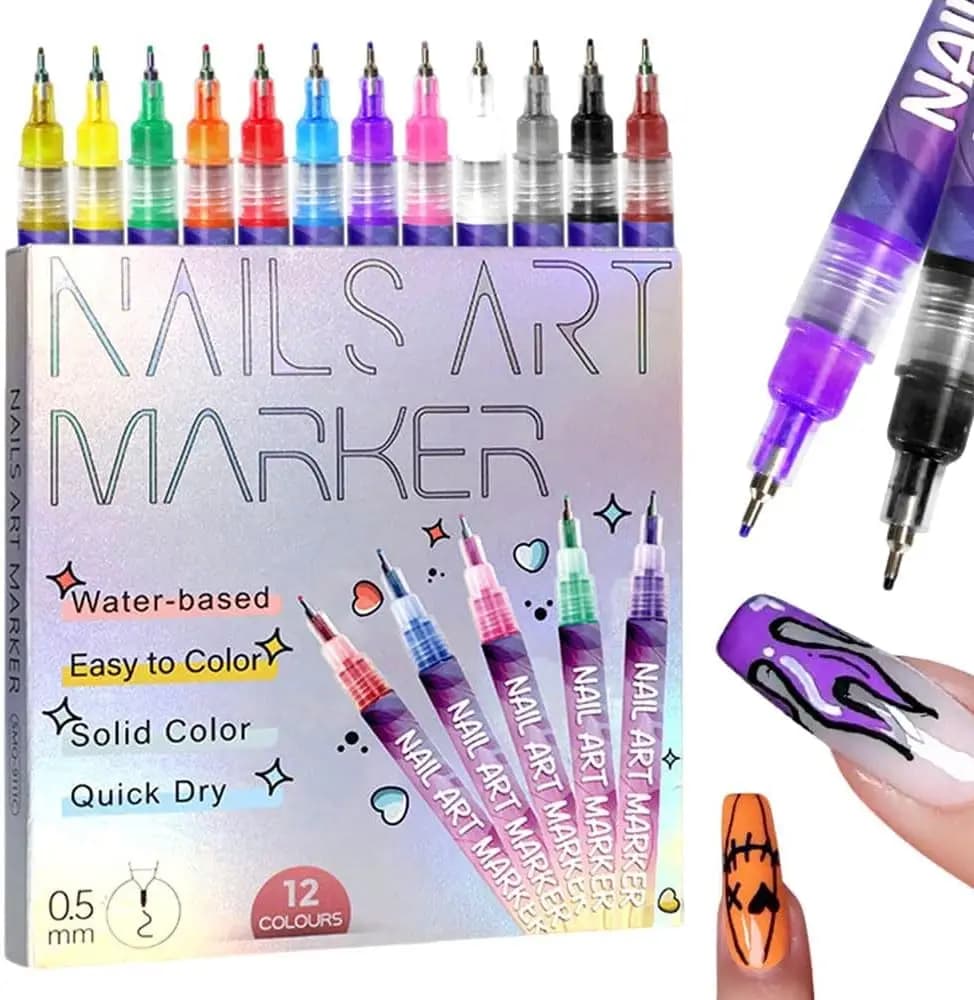 Set di penne per nail art a 12 colori, pennarelli per nail art, penne per smalto per unghie per pittura 3D, pennelli per decorazioni di bellezza per nail art fai da te