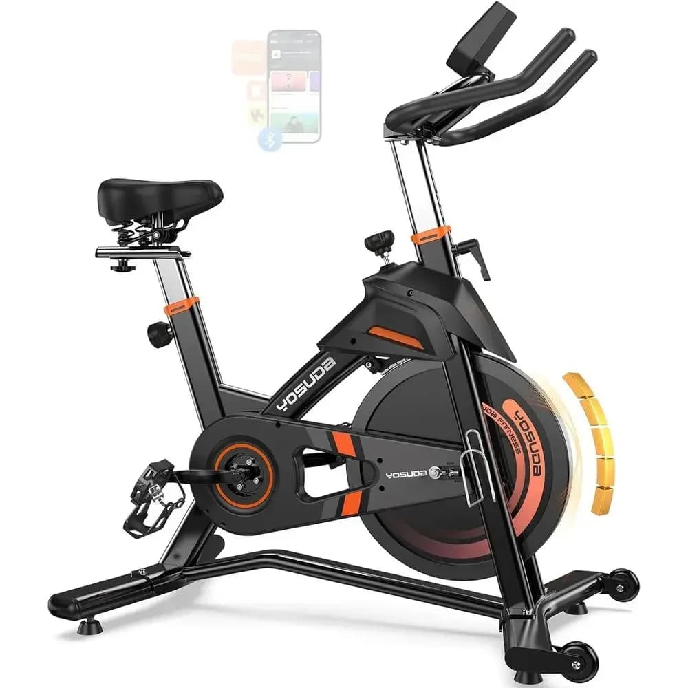 Heavy-Duty Indoor Cycling Bike with Tablet Holder, Adjustable Seat & Handlebars, 400 lbs Capacity, 50 lbs Flywheel