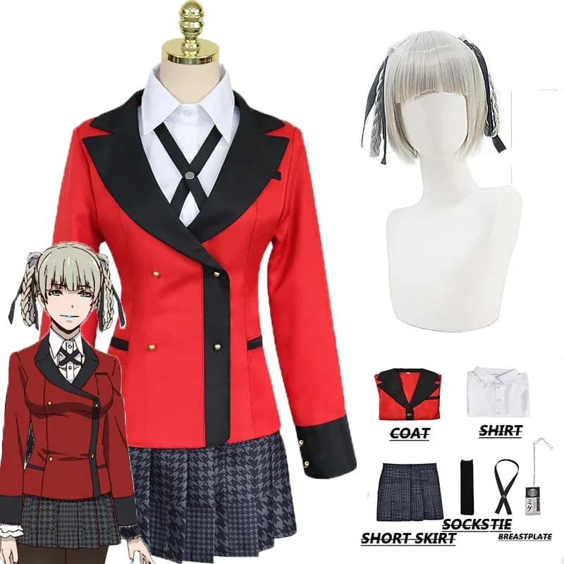 Kirari Cosplay Anime Kakegurui Kirari Momobami Costume Cosplay Uniforme scolastica Abiti Parrucca Costumi di Halloween Parrucche per donne Ragazze