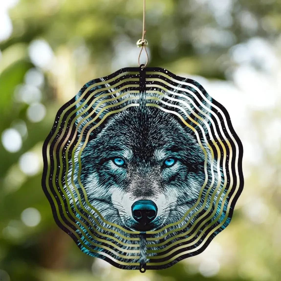 Wolf Wind Spinner 2D Metal Wind Chime for Garden Patio Outdoor Decor Holiday Gift for Halloween Thanksgiving Christmas