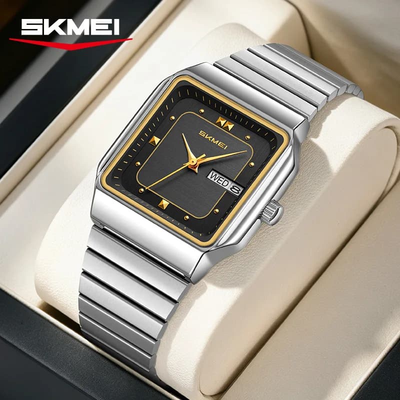 SKMEI Hot Selling Classic Gold Silver Quartz Watch Men Personality Business Creative Design Steel Strap AAA Watch Clcok Reloj