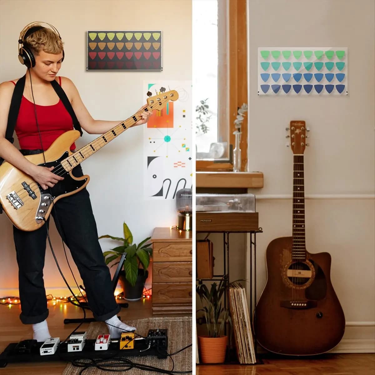 ABFS Acrylic Guitar Pick Wall Mount Display Case Storage Box for Picks Storage and Display Hold 32 Picks Transparent