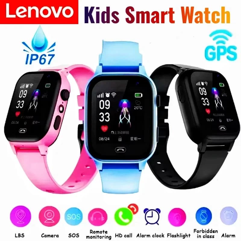 Smartwatch Lenovo per Bambini Impermeabile IP57 5G Multifunzione SOS GPS Fotocamera Chiamate SIM Card Regalo per Bambini Orologio Sportivo Tracker 2026