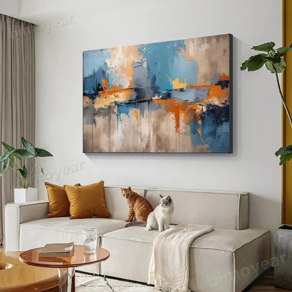 100% Hand Painted Abstract Oil Painting Blue gold pattern Wall Art Picture On Canvas Mural For Living Room Home Decor Paint gift
